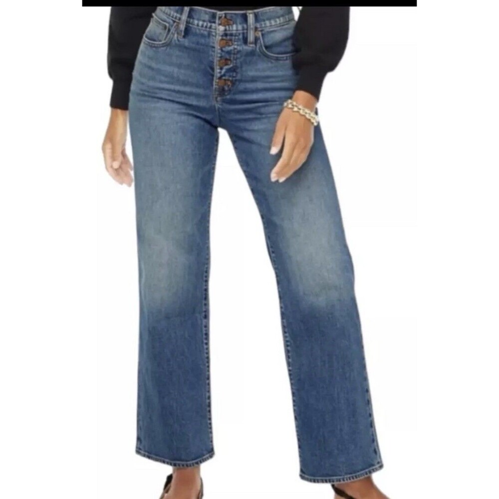 J.Crew Factory Wide Leg Jeans Womens 30 High Rise Button Fly Stretch Denim BT063